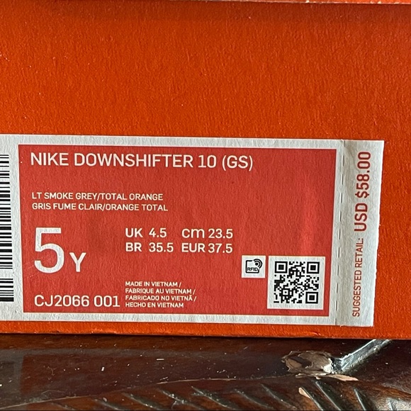 Nike Downshifter 10 (gs) Smoke Grey/orange - Picture 6 of 7